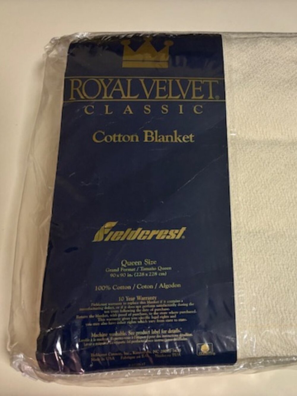 Classic 100% Cotton Queen Blanket Ivory "Royal Velvet" NIB